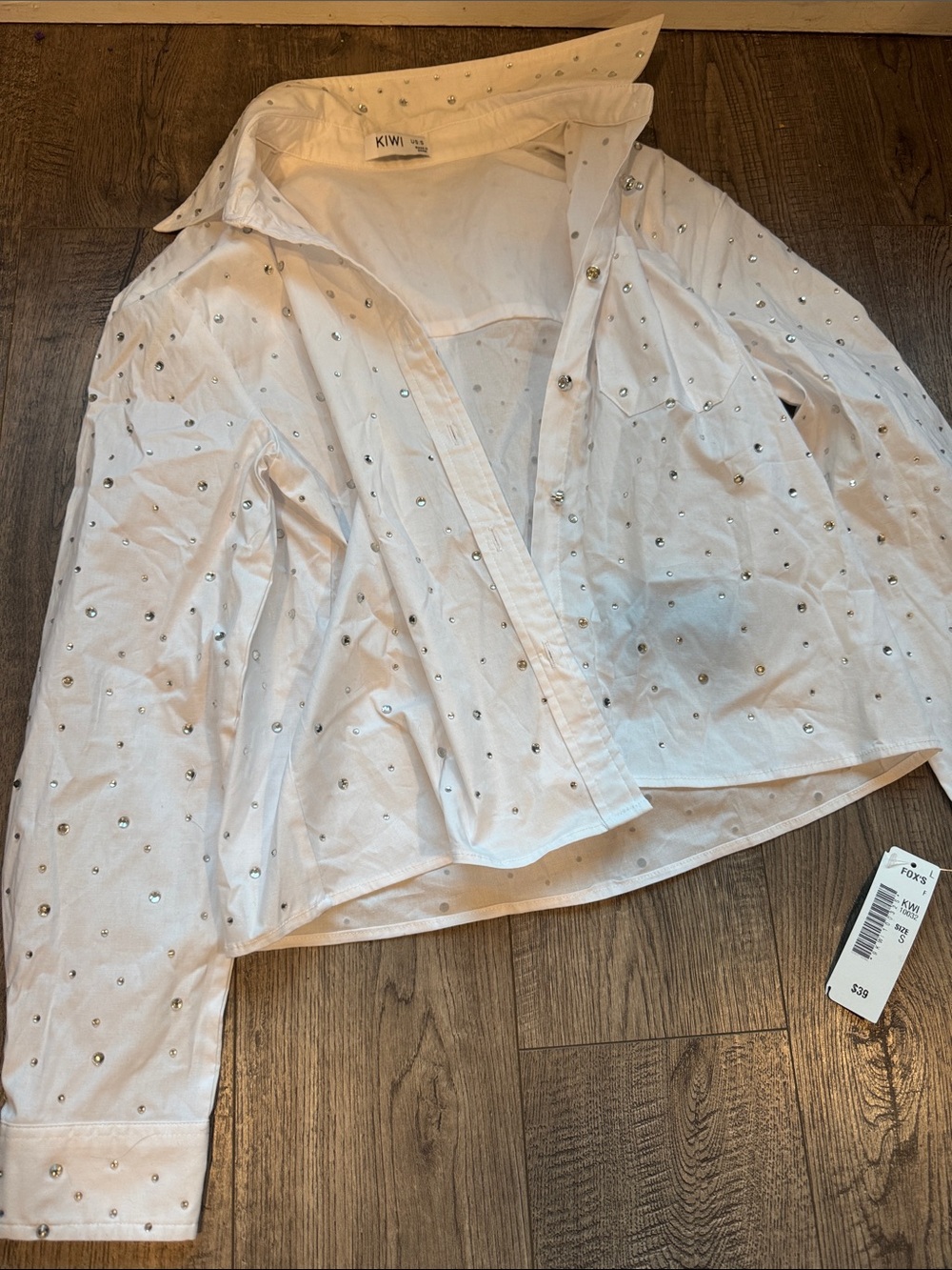Kiwi White Shirt with Silver Stud Embellishments